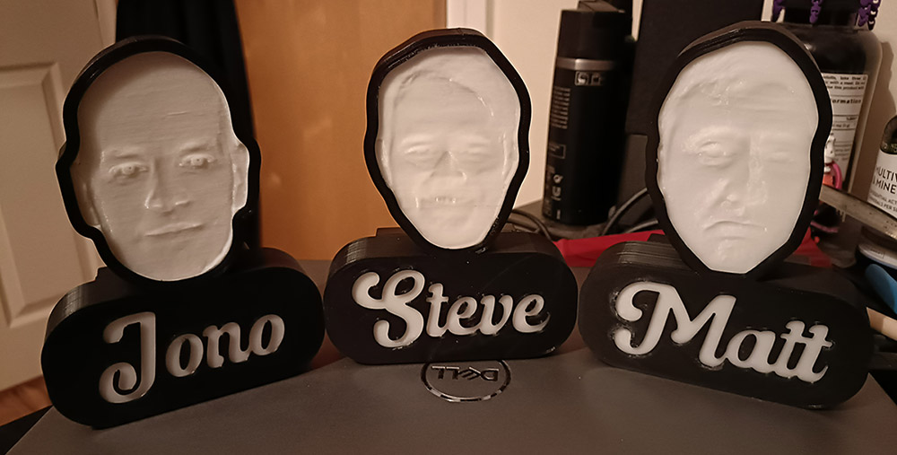 Electric Friend Faces sans electric A photo of three Electric Friend Faces turned off